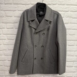 Joseph Abboud Peacoat Men LT Gray Wool Blend Double Breasted Zip Front Liner NEW